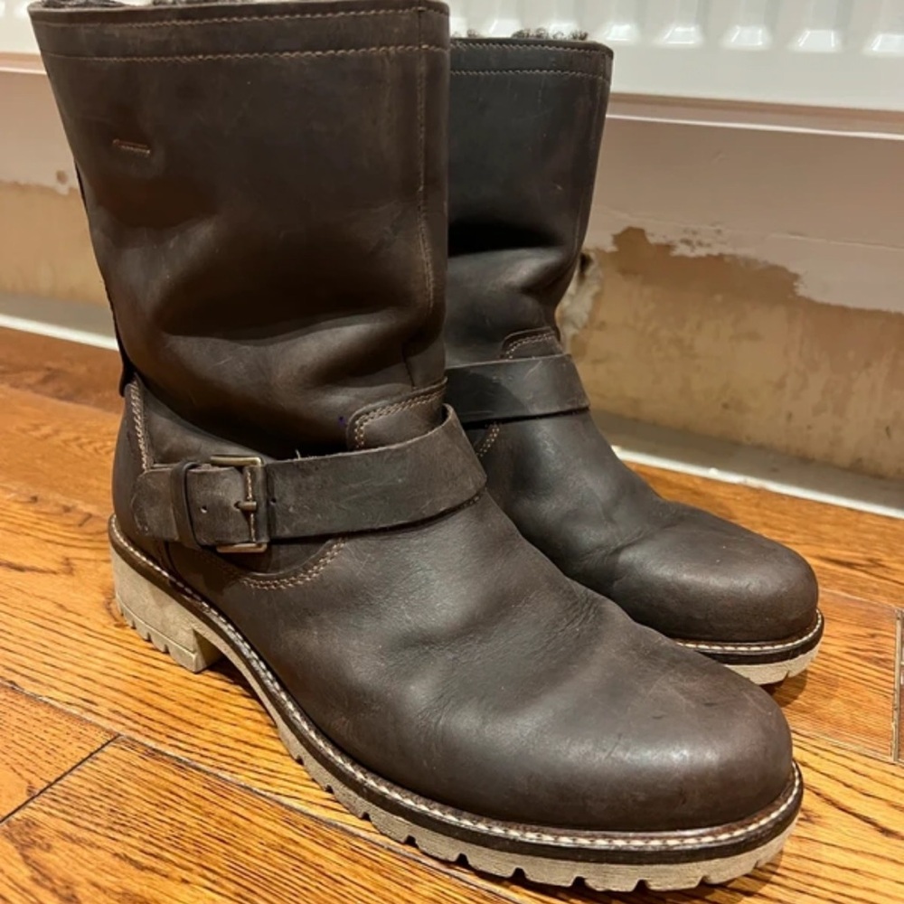 Ecco Dark Brown Leather Buckle Boots